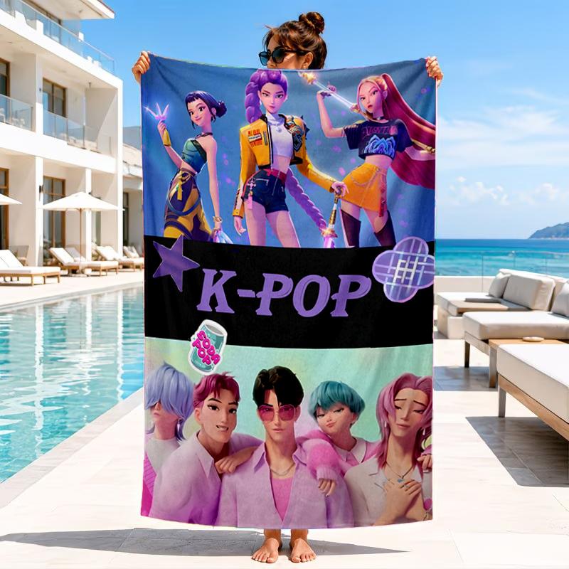 Colorful Kpop Cartoon Beach Towel, Microfiber Beach Towel, Perfect For Pool, Beach, Travel, Home Decor Beach Party Fan Gifts
