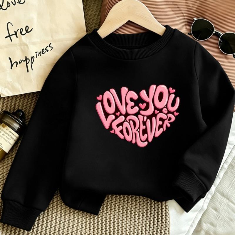 Kids Crewneck Long Sleeve Sweatshirt,Creative Slogan Letters Arranged Into Heart Shape Graphic Print 110