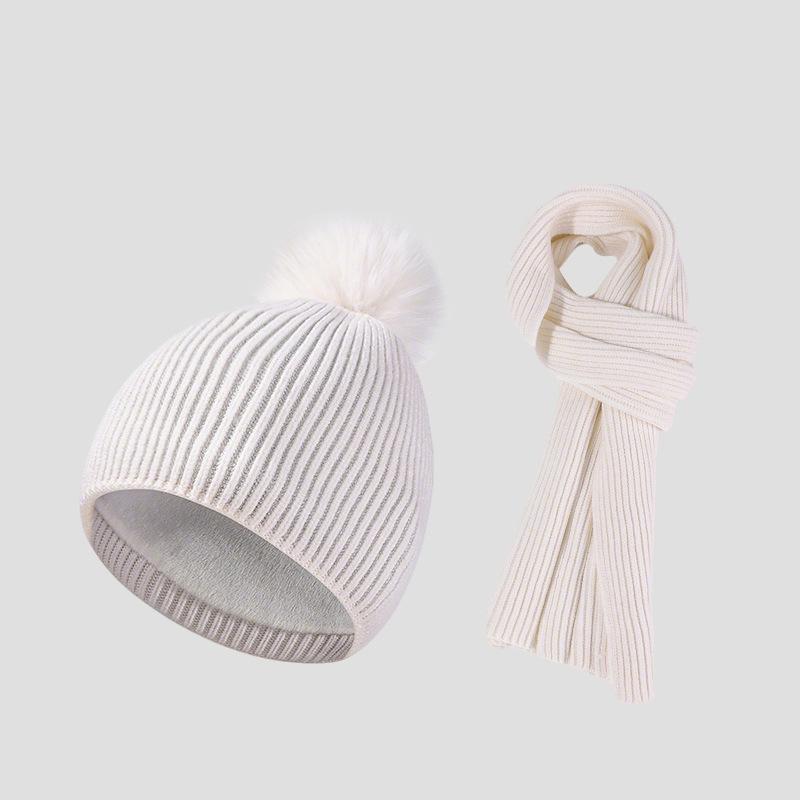 Autumn Winter Wool Cap Scarf Two-Piece Set with Ball Cap Women Knitted Cap