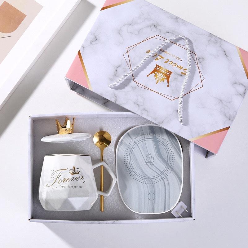 55-Degree Marble Pattern Warm Cup Creative Thermostatic Cup, Gift Accompaniment Gift For Customers, Heating Water Cup Gift Box Set