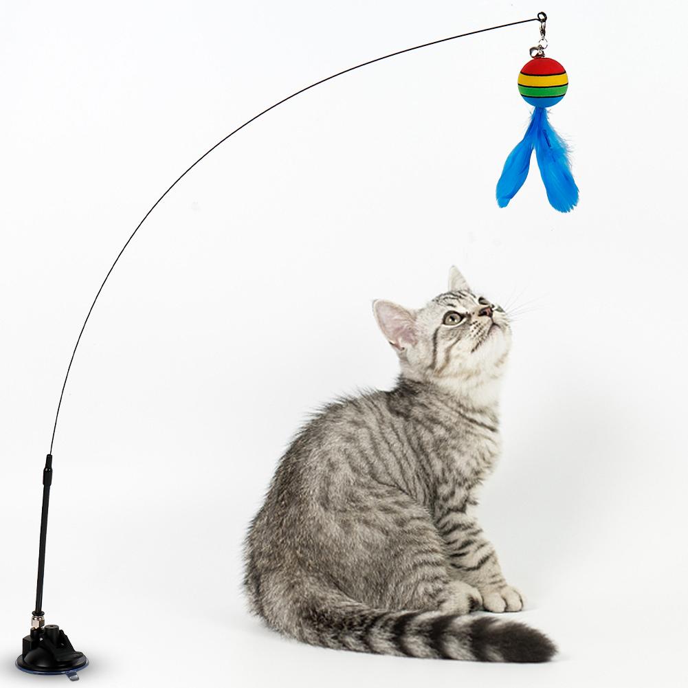 Cat Interactive Toy Funny Feather Ball Teaser Wand Toy with Bell Cat Stick Toy for Kitten Playing Teaser Wand Toy Cat Supplies