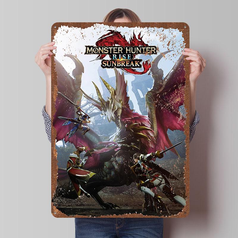 MMonster Hunter Tinplate Posters Custom Wall Art Vintage Metal Signs Retro Tin Plaque for Gaming Decoration Room Bar Accessories