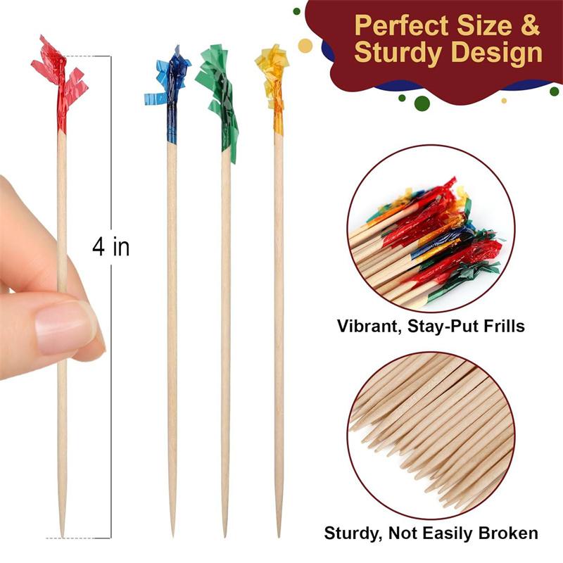 100Pcs new Chicken Skewers Bamboo Colorful Plastic Strip Fruit Picks Party Cocktail Sticks Decorative Toothpicks Cocktail Picks