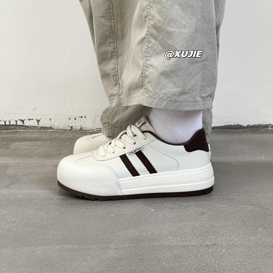 Leather German Training Shoes Women's 2025 Early Autumn New Round Head Platform Lace-up Fashion Cowhide Casual Sports Little White Board Shoes
