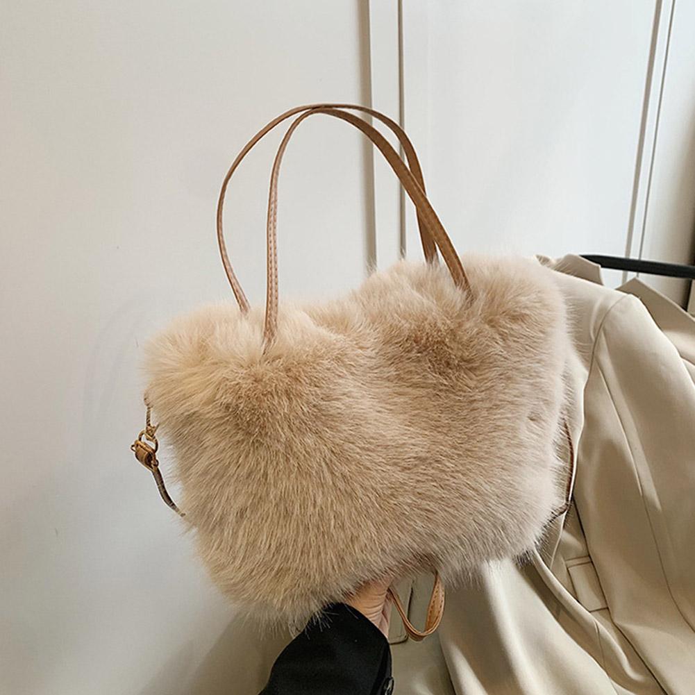 Women Winter Faux Fur Bucket Bag Plush Luxury Soft Crossbody Shoulder Handbag