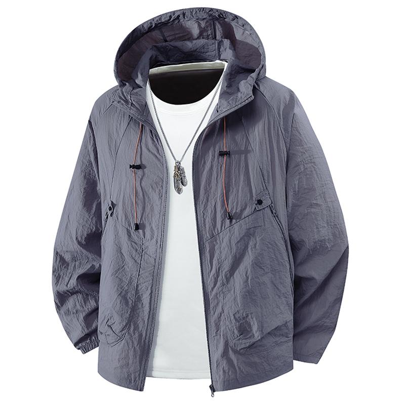 

Summer Waterproof Hiking Jackets Men Fishing Cycling Hooded Gym Sports Running Coat Outdoor Sun-Protective Jacket Men Clothing 4XL сірий