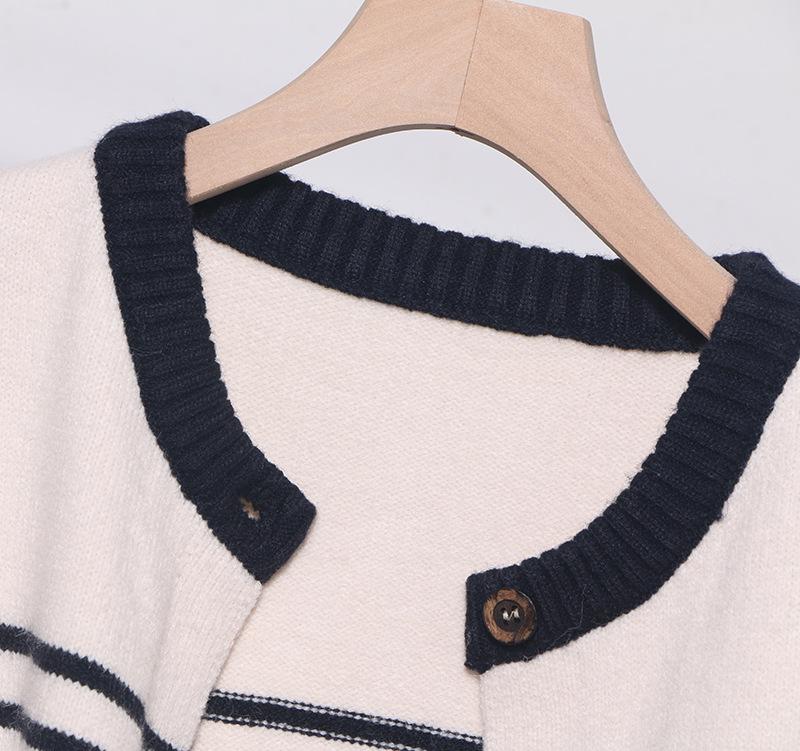 Korean Style Retro Color Block Striped Cardigan Sweater - Thickened Autumn/Winter Outerwear Women