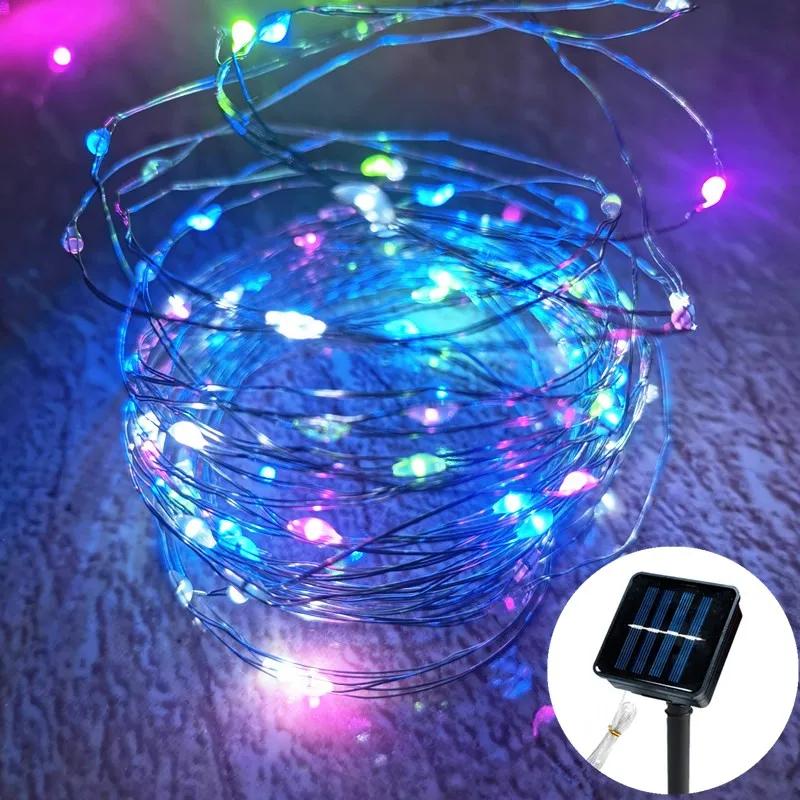 Solar Outdoor Lights LED Fairy Garland Copper Wire Light for Christmas Party Waterproof String Lights Garden Wedding Decorations