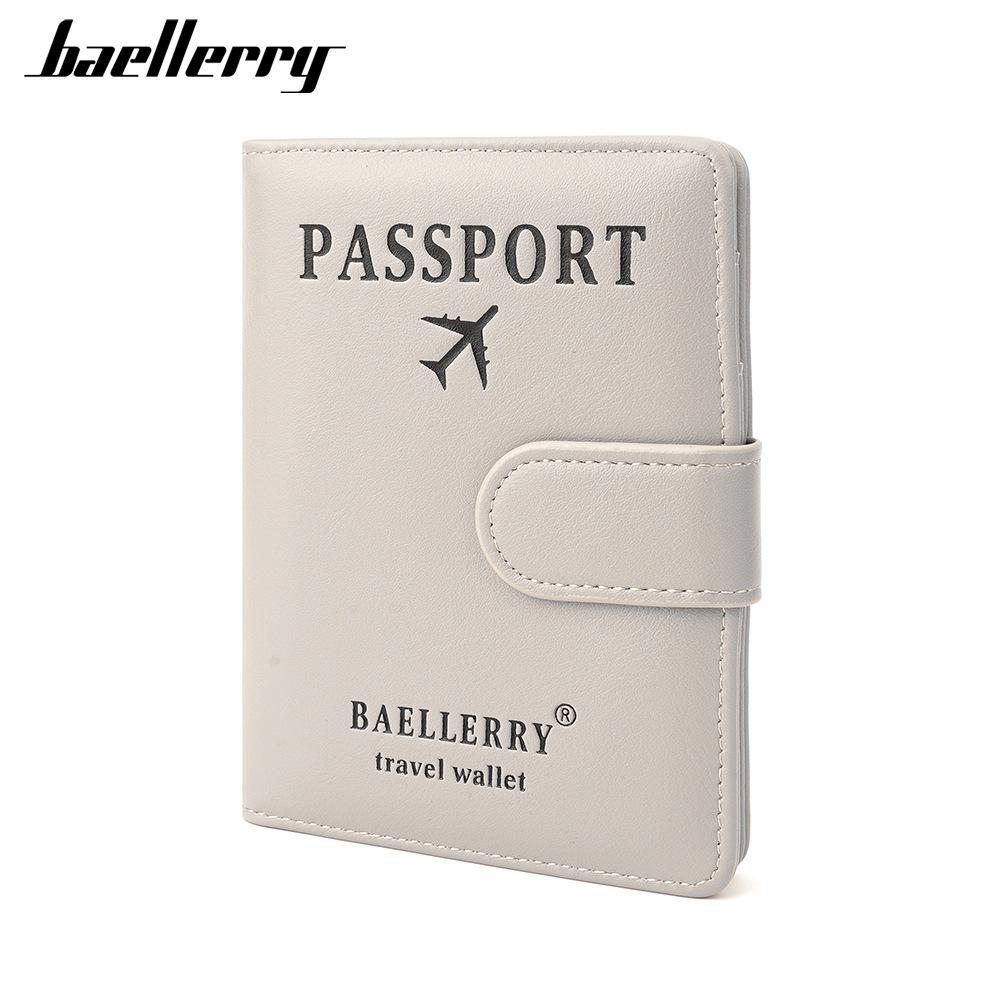 Baellerry Men and Women Pu Leather Short Purse RFID Card Holder Anti-magnetic Passport Holder Simple Snap Button Wallet