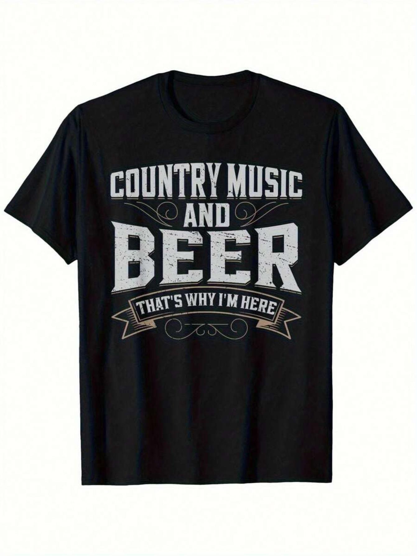 

2026 Summer Men s Country Music and Beer Pattern T-shirt Cotton Casual Stylish Streetwear Oversized Suitable for Any Occasion S разноцветный
