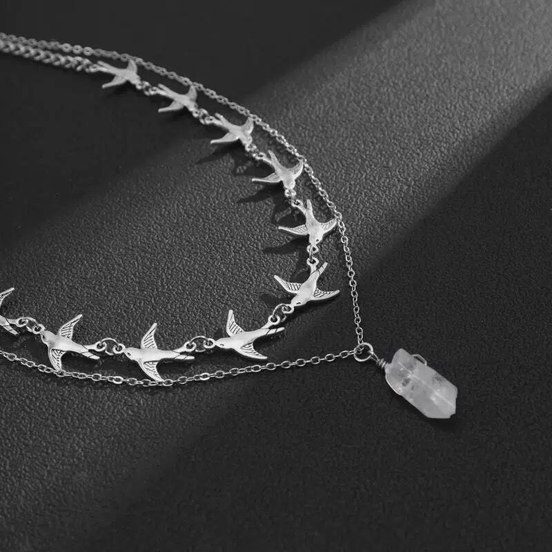 Creative Metal Flying Bird Splicing Choker Necklace for Women Men New Double Layer Stacking Pendant Necklace Jewelry Accessories