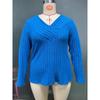 Autumn Winter Solid Color Plus Size Top Cross V-neck Long Sleeved Groove Brushed Pullover T-shirt