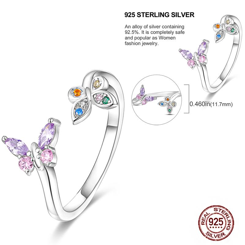 Free Size 925 Sterling Silver Ring Butterfly Sun Moon Sunflower Crystal Original Adjustable Rings for Women Wedding Jewelry Gift