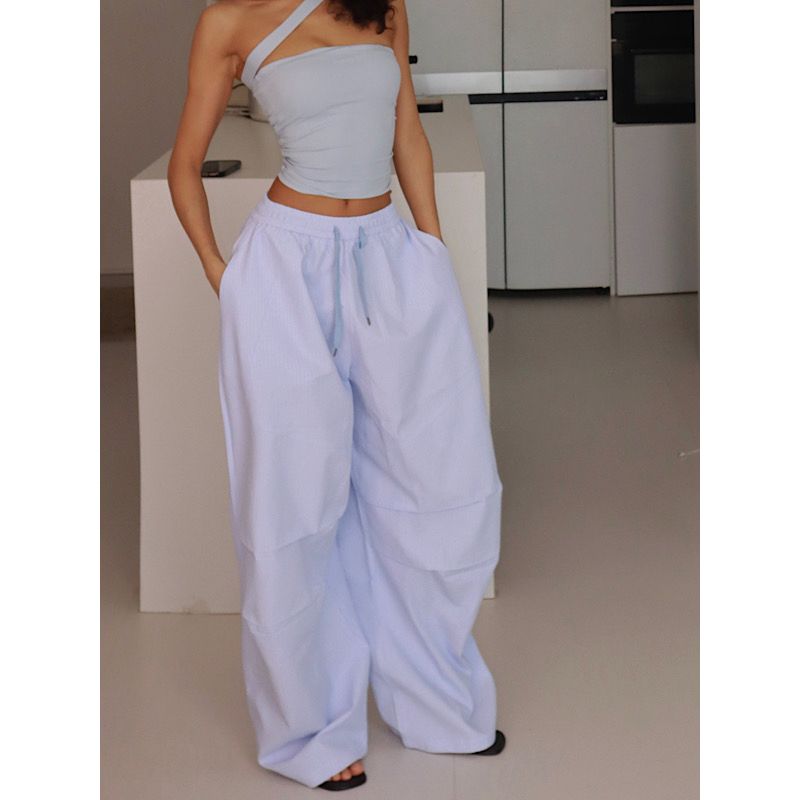 Akiyo Studio American Style Stripes Casual Loose Pants Women's High Waist Loose and Slimming Walking Straight-Leg Pants Children