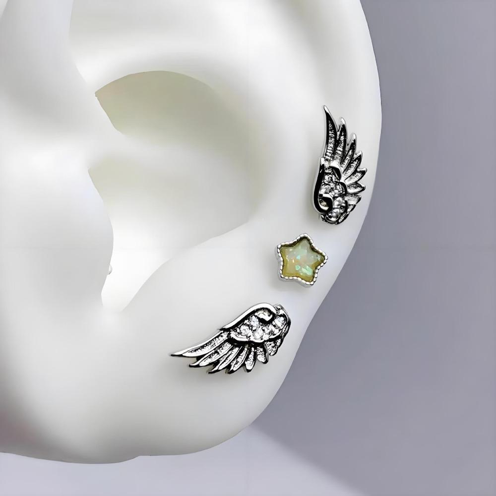 

Stainless Steel Ear Bone Earrings Niche Design Shiny Wings Earring Multiple Ear Holes Women Accessories Stud Earrings жовтий