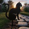Black Color Cat Shaped Garden Stake Weather Resistant Silhouette Yard Hollowout Design for