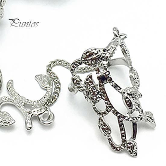 Finger Chain Ring Flower Pattern Jewelry Adjustable Women's Fashion Women Link for Wedding