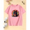 Summer and Spring Casual Top Cartoon Cat Drinking Juice Rainbow Design T-Shirt for Boys and Girls