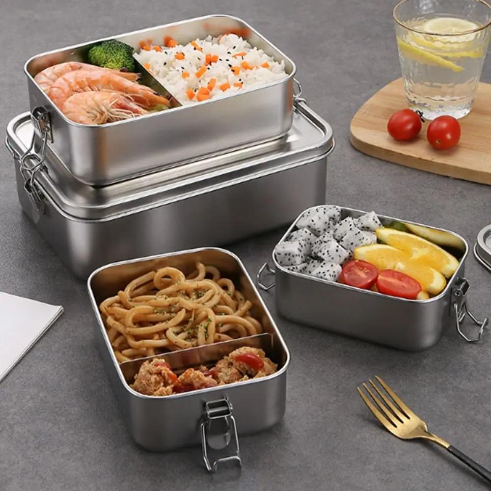 Durable Stainless Steel Bento Box Large Capacity Leakproof Lunch Box with Lid Square Food Storage Container Outdoor