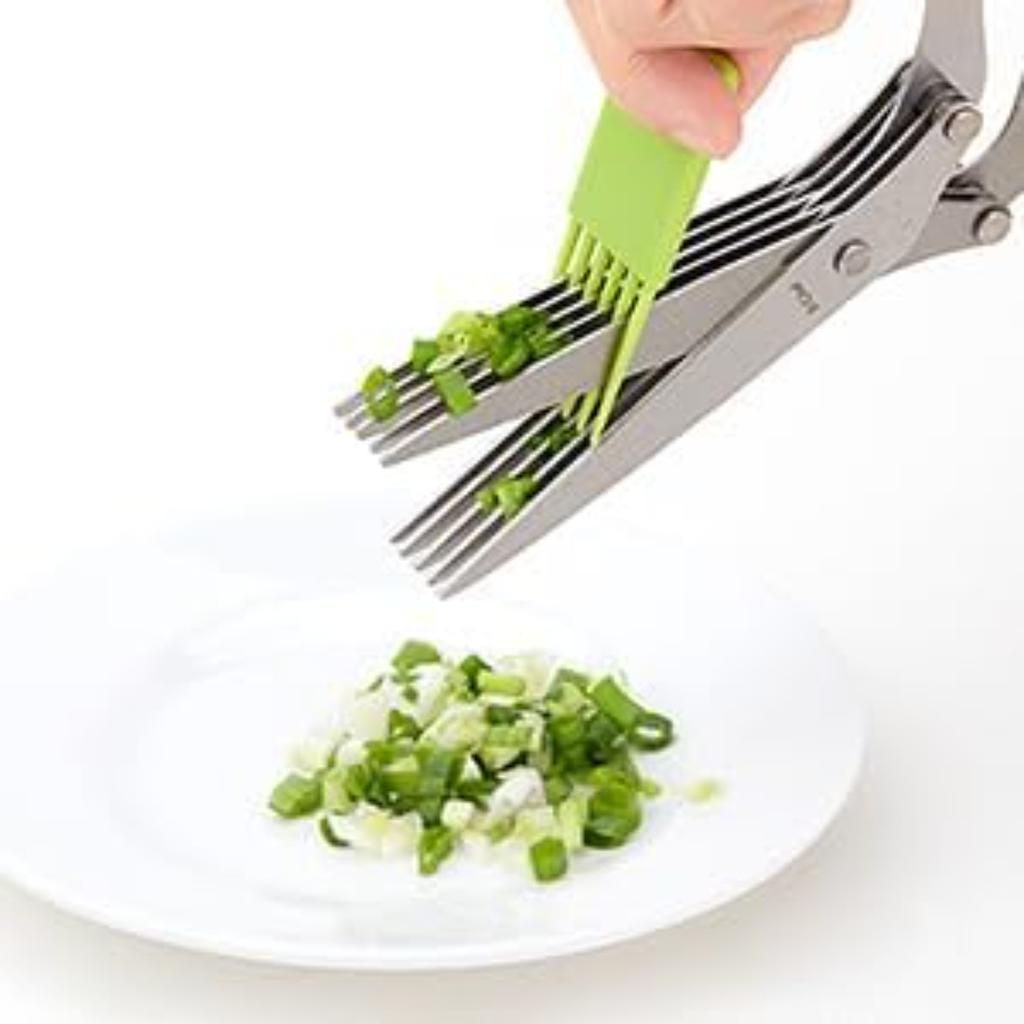 Kräuterschere, 5-Klingen Küchenschere mit Reinigungsbürste und Sicherheitsabdeckung
