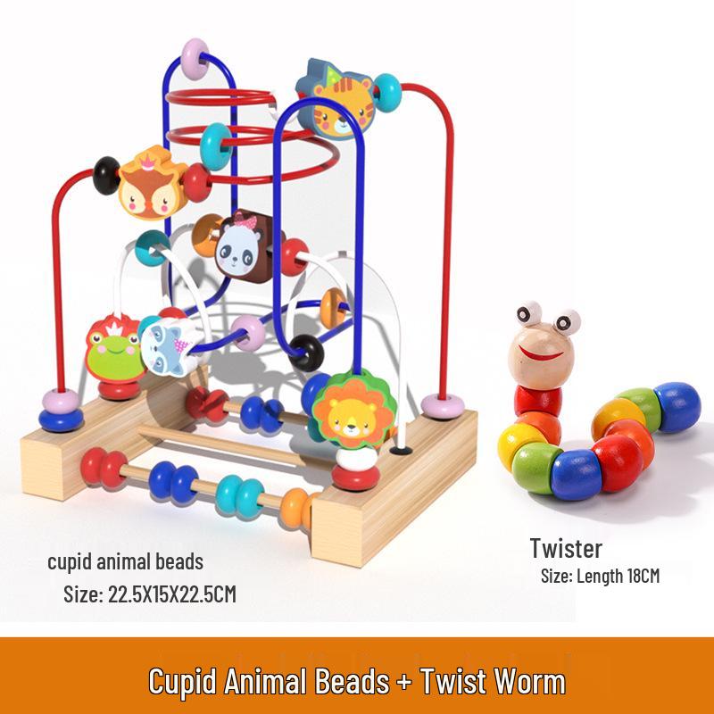 Multi-functional Animal Bead Maze: Wooden Three-Track Toy for Infant Hand-Eye Coordination & Early Education.