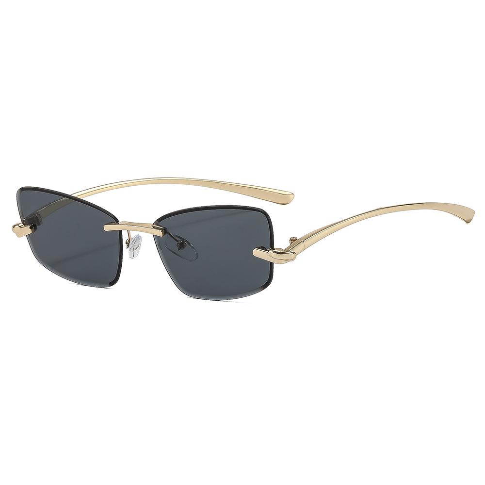 New metal trimmed frameless sunglasses, high-end trendy square fashion sunglasses, personalized versatile street shot glasses