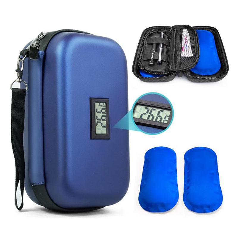 Portable Insulin Cooler Bag with Thermometer and Ice Pack for Outdoor Use