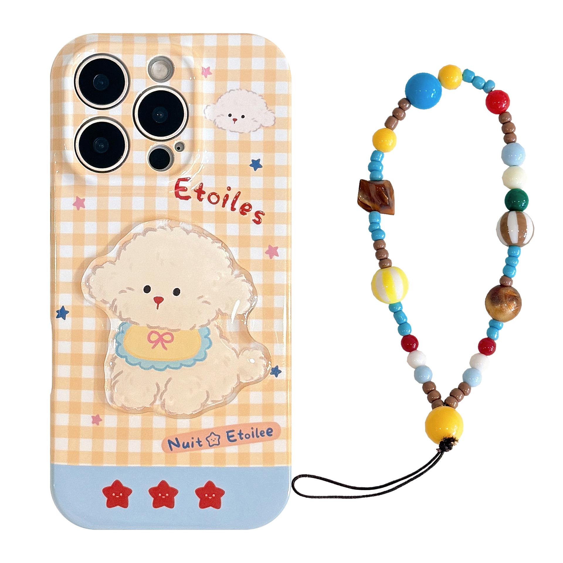 

Yellow Checkered Cartoon Puppy Phone Case for IPhone17 16 15 14 12 13 11 Pro ProMax Plus Shockproof Phone Cover iPhone 17Air