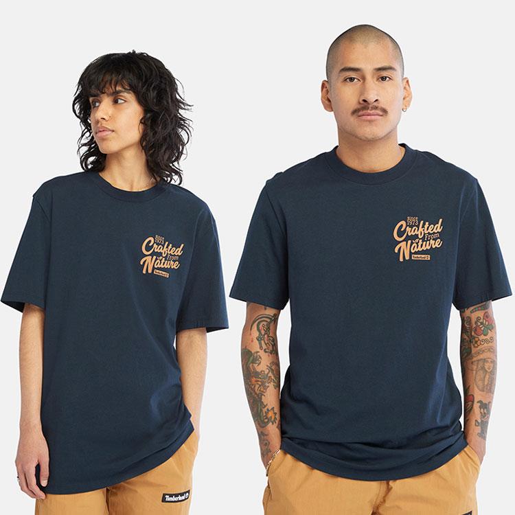 Timberland Letter Print Crew Neck Short Sleeve T-Shirt Unisex Tops Deep-Sapphire-Blue A6QY5-433