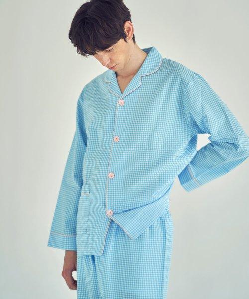 

[IRUSIDA] Blue Check Long Sleeve Couple Pajama Set [Shipped from Korea] 100% Authentic One Size