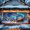 2D Flat Large Christmas Background Banner Aurora Snow Reindeer and Christmas Gifts Car and Horse Scene Decoration