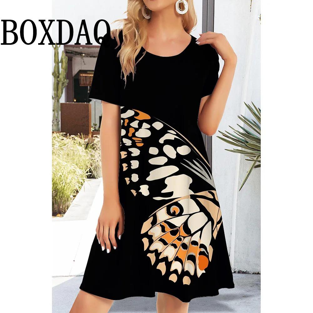 2025 Fashion Personality Butterfly Pattern 3D Printed Round Neck Short-sleeved Dress