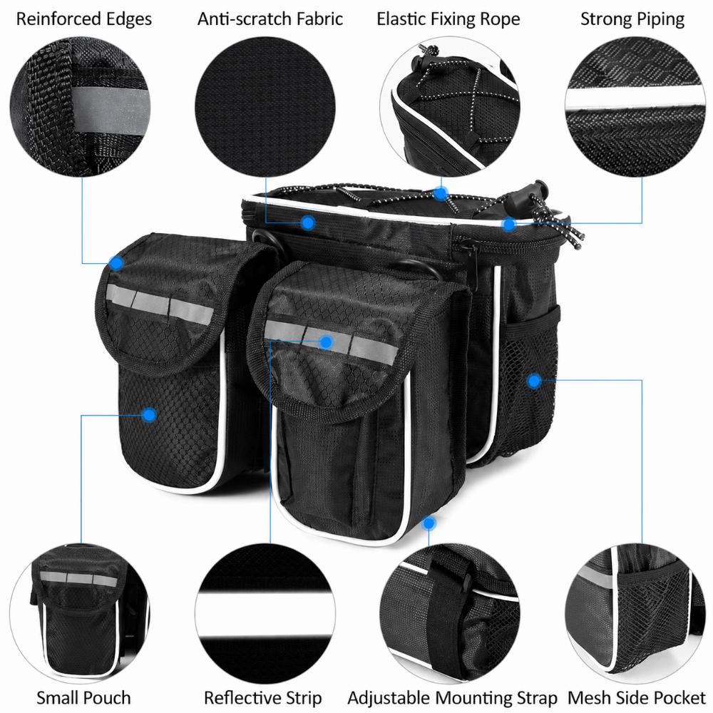 Reflective Stripe Bike Top Tube Bag with Rain Cover Bike Pannier Bag  Mountain Bike