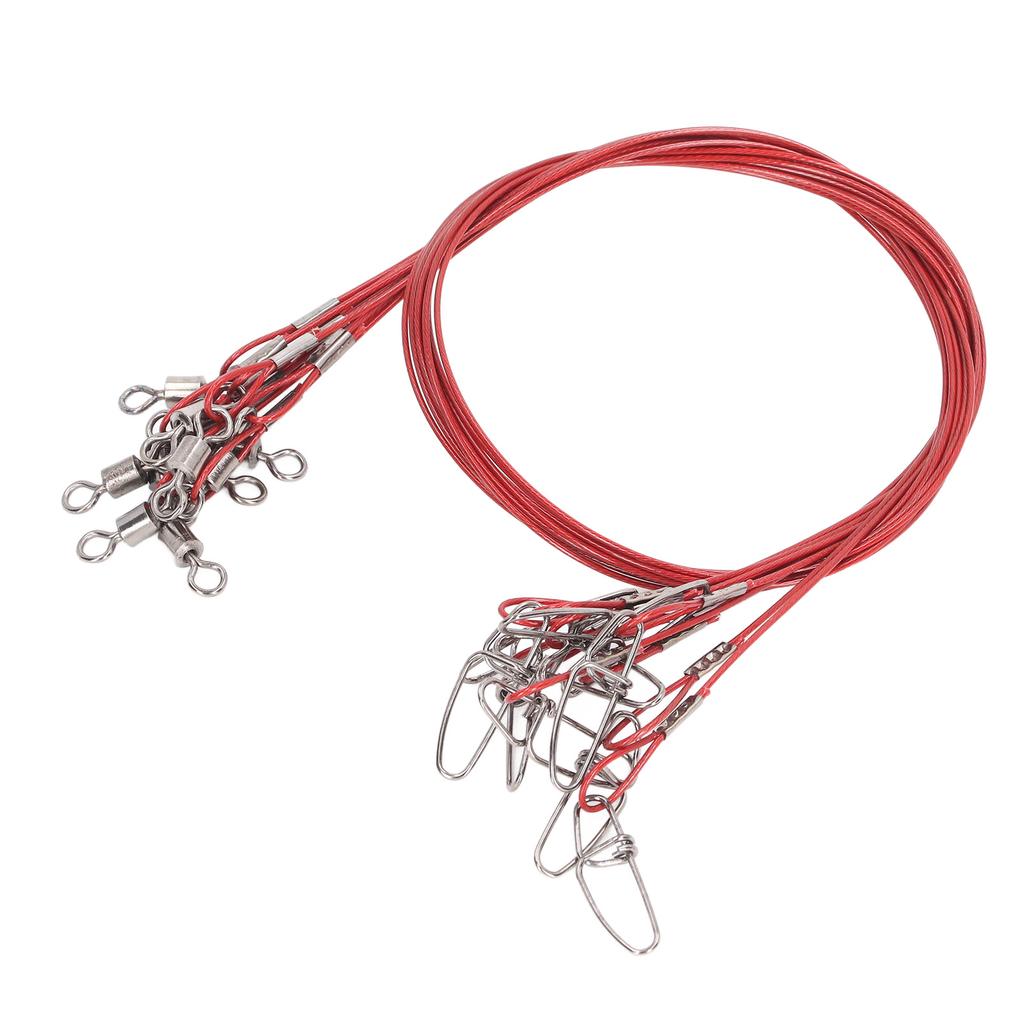 10Pcs 50cm Fishing Wire Rigs Leaders Anti Bite Fishing Line Leaders with Swivels Ine Leaders Red