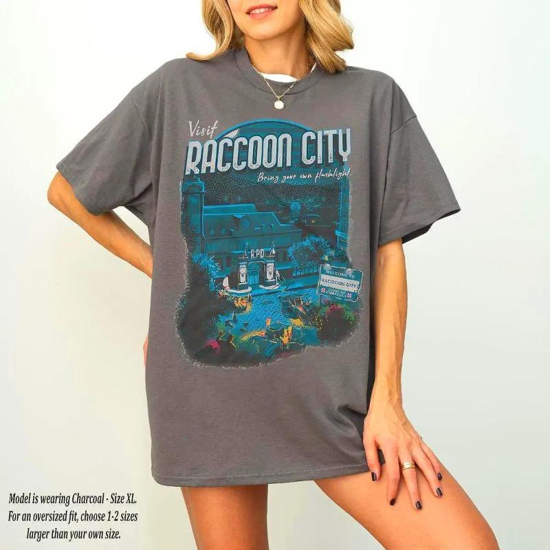 

Raccoon City Tourist Tshirt Retro Biohazard Tshirt for Unisex and Women Fashionable Summer Loose New Casual Tshirt S
