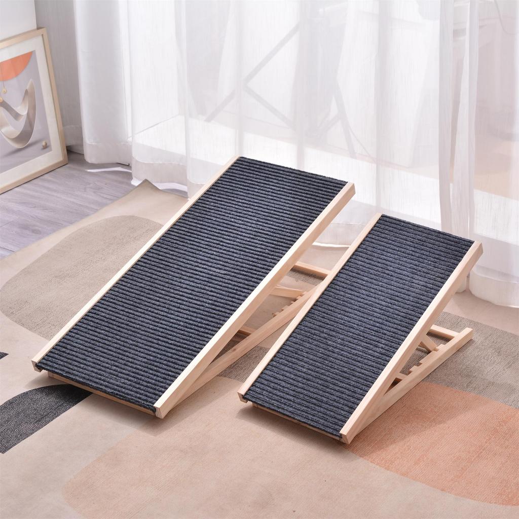 Adjustable Wooden Dog Climbing Ramp - Portable, Foldable Pet Ladder for Indoor & Outdoor Use