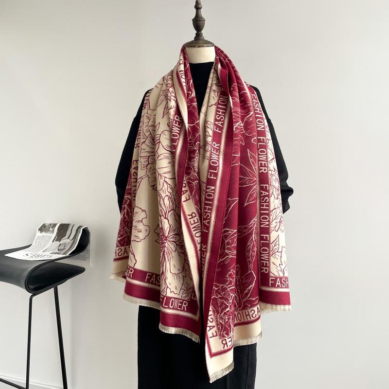 High-end imitation cashmere scarf women's new winter printing thickened warm scarf versatile air-conditioned room sweet girl shawl