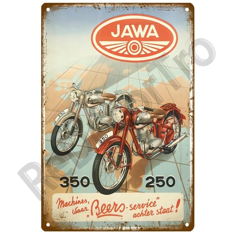 JAWA Vintage Nástěnný Plakát Vintage Retro Nástěnný Domácí Restaurace Dekorace Plaketa Kovová Nástěnná Dekorace Umění Kovová Značka Plechová Značka Talíř