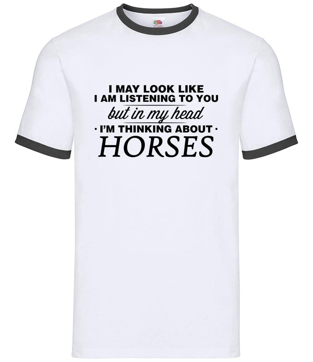My Head I m Thinking About Horses - Mens Ringer - Horse Riding Jockey S