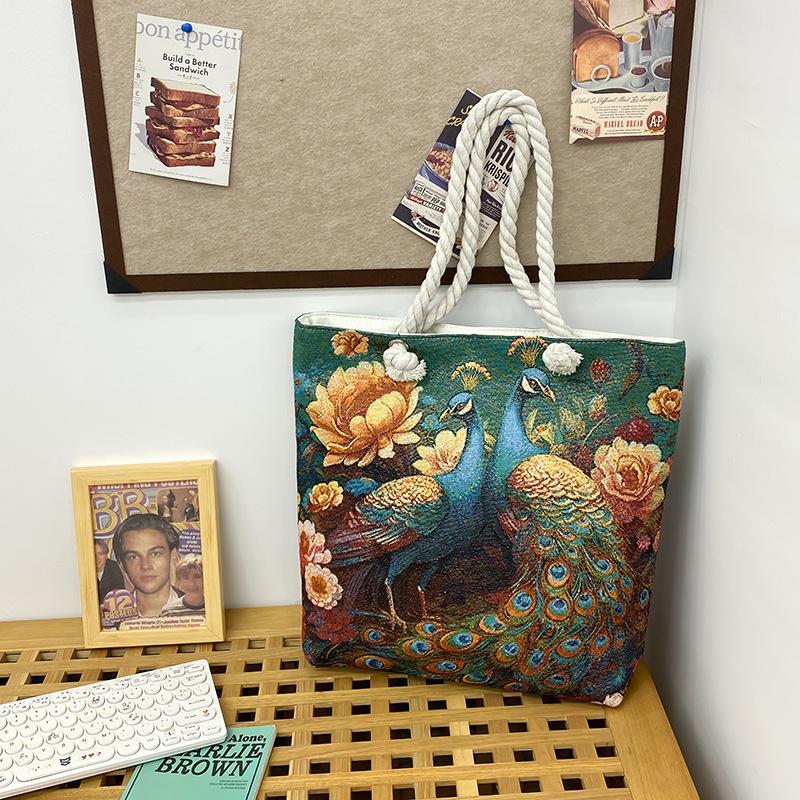 Single-shoulder Bag Fashionable Large-capacity Tote Bag Embroidered Linen Bag