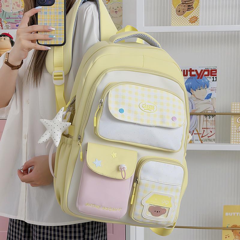 Schoolbag new Japanese ins wind cute dopamine contrasting color college wind middle school student schoolbag women's multi-compartment backpack