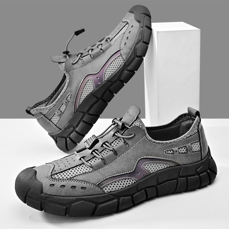 Fashion New Trend Mens Leather Casual Shoes Outdoor Comfortable Sneakers Fashion Soft Man Hiking Shoes Classic Non-slip Treking Footwear