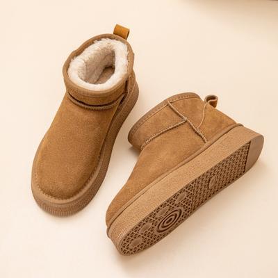 Muffin sneeuwlaarzen met dikke zool dames echt leer winter nieuw antislip verhogend katoenen schoenen warm en fluweel korte laarzen
