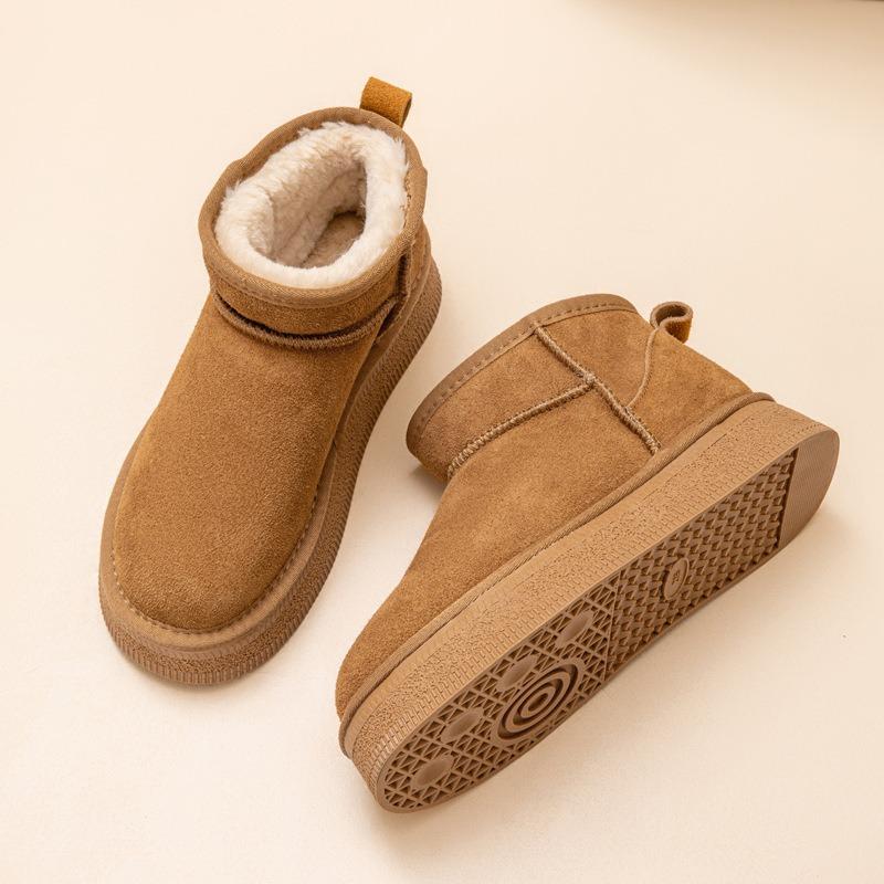Muffin Schneestiefel mit dicker Sohle Damen Echtleder Winter Neu Rutschfest Erhöhend Baumwollschuhe Warm und Samt Kurze Stiefel