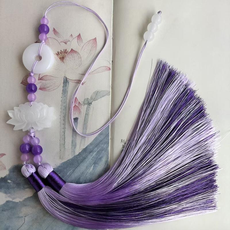 Chinese Style Peace Buckle Lotus Double Color Tassel Fringe Trim Beaded Sewing Accessories For Hanfu Waist Pendant