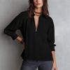Women's Fashion Solid Color Collar Pullover Zipper Loose Shirt Top