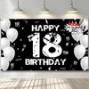 18th Birthday Decoration for Men Women, Fabric Happy 18th Birthday Backdrop Banner Black White, 18 Year Old Birthday Par