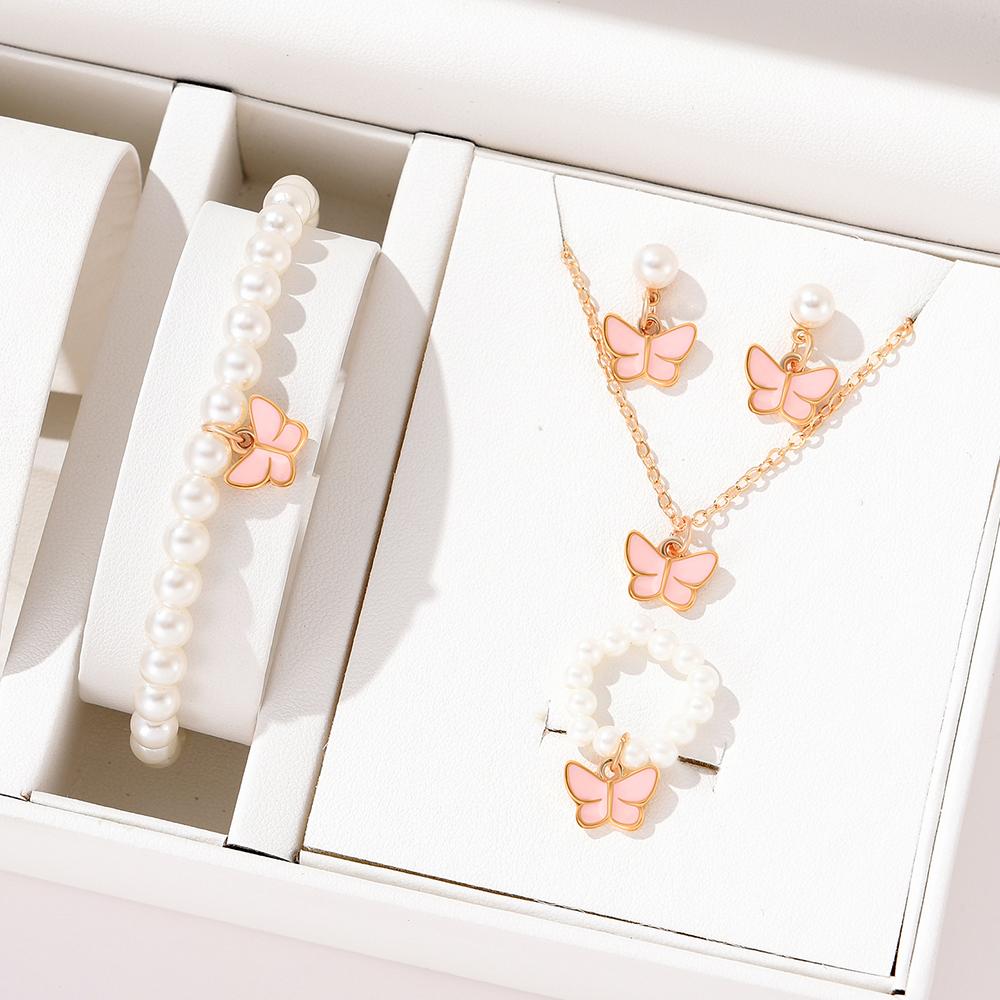 

Набор из 5 предметов: женский простой браслет с подвеской-бабочкой, покрытый маслом, с цирконом, серьги, ожерелье, кольцо. Персонализированный милый циркон