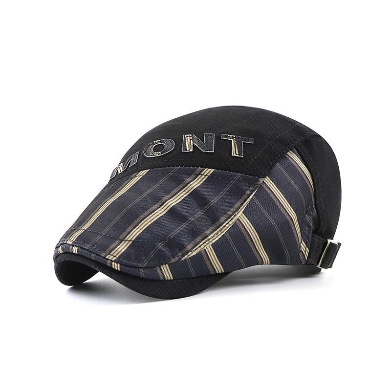 New-style patchwork striped baseball cap, men s casual sun hat, flat cap, beret чёрный