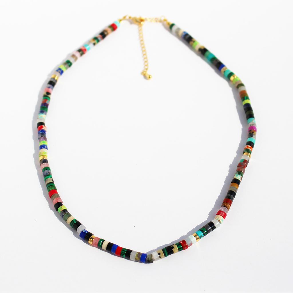 Vacuum Electroplating Greek Niche Lapis Lazuli Tiger'S Eye Stone Natural Color Stone Beaded Necklace Vacation Style Woman 843